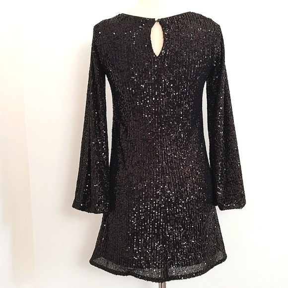 Gianni Bini Women's Black Sequin Mini Party Cocktail Dress /Size XS - Picture 4 of 11